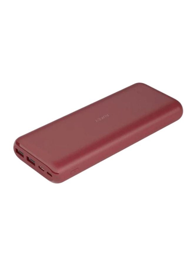 Aukey 20000 mAh PB-XN20 20000mAh Ultra Slim Power Bank | USB-C Fast Charging 5V/3A | High-Capacity Portable Charger for iPhone, Samsung And More - Red - Image 1