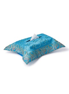 Ikras 4-Piece Embroidered Runner With Placemat And Tissue Box Set Blue 50x100cm  - Image 3