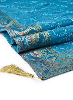 Ikras 4-Piece Embroidered Runner With Placemat And Tissue Box Set Blue 50x100cm  - Image 4
