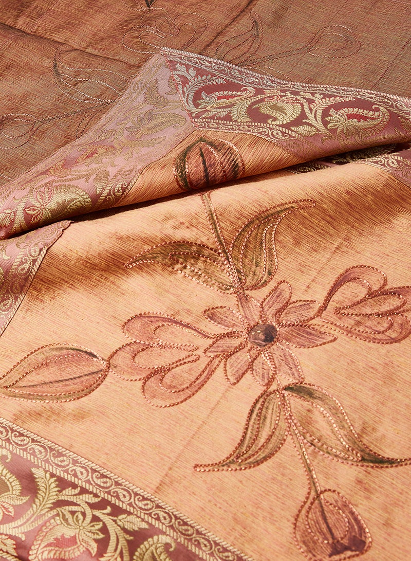 Ikras 4-Piece Embroidered Runner With Placemat And Tissue Box Set Beige 100x50cm  - Image 2