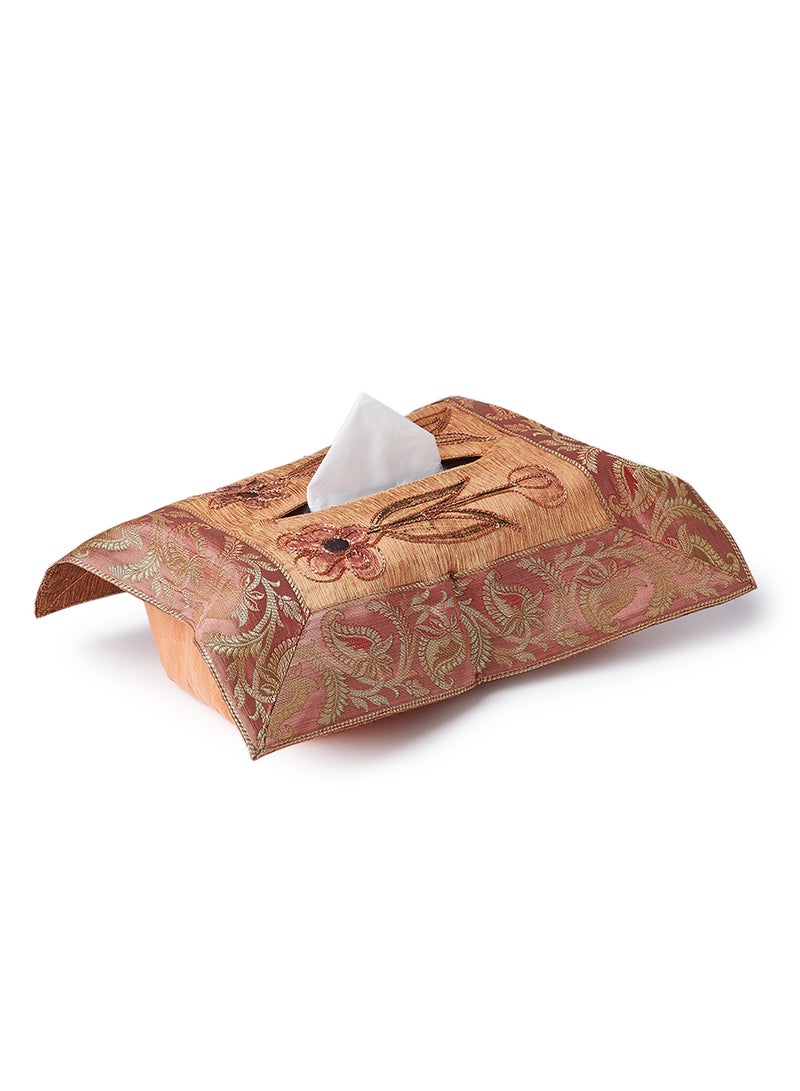 Ikras 4-Piece Embroidered Runner With Placemat And Tissue Box Set Beige 100x50cm  - Image 3