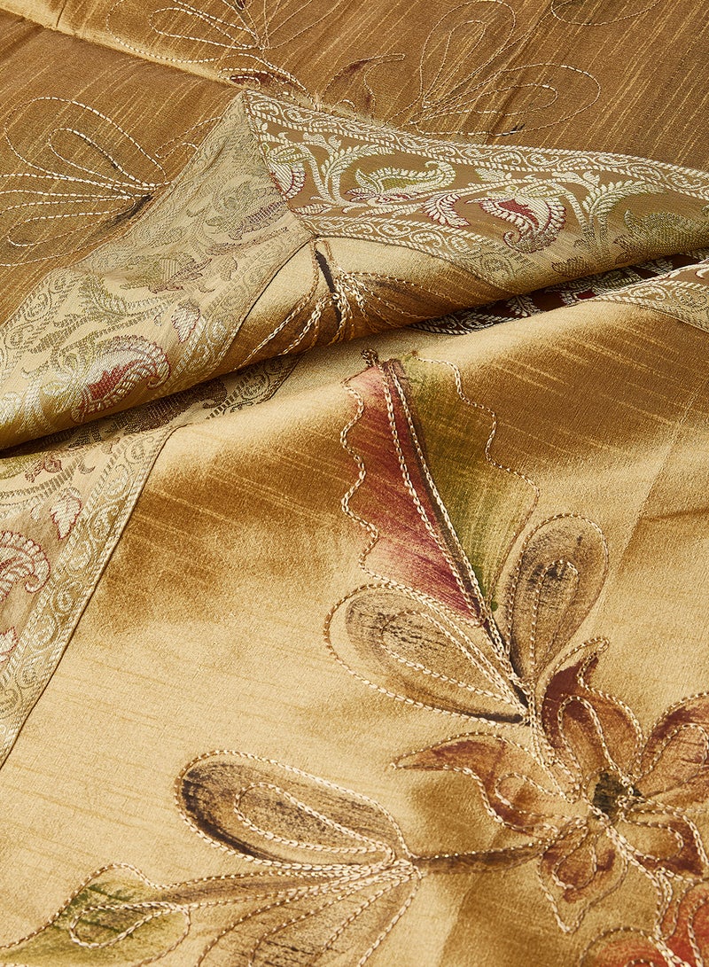 Ikras 4-Piece Embroidered Runner With Placemat And Tissue Box Set Beige 100x50cm  - Image 2