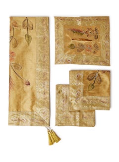 Ikras 4-Piece Embroidered Runner With Placemat And Tissue Box Set Beige 100x50cm  - Image 1
