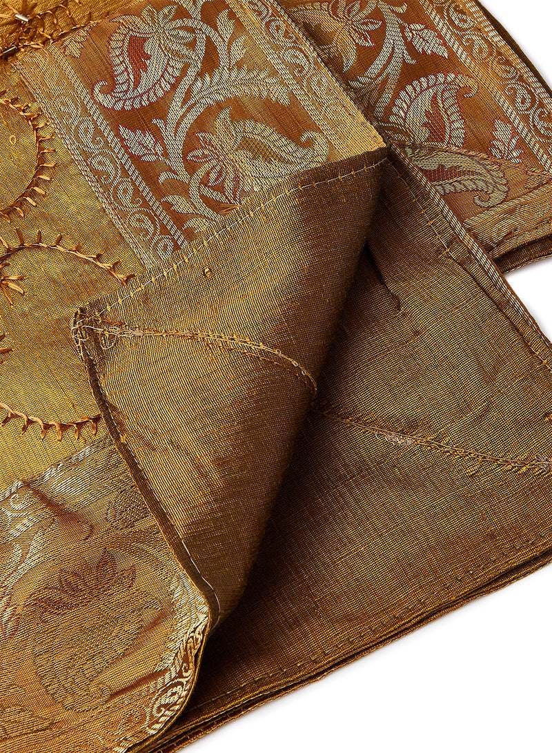 Ikras 4-Piece Embroidered Runner With Placemat And Tissue Box Set Yellow 50x100cm - Image 2