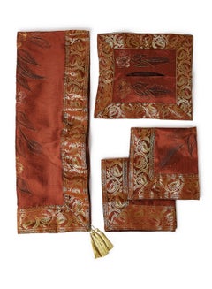 Ikras 4-Piece Embroidered Runner With Placemat And Tissue Box Set Brown 100x50cm  - Image 1