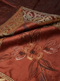 Ikras 4-Piece Embroidered Runner With Placemat And Tissue Box Set Brown 100x50cm  - Image 2