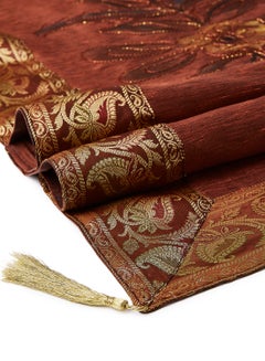 Ikras 4-Piece Embroidered Runner With Placemat And Tissue Box Set Brown 100x50cm  - Image 4