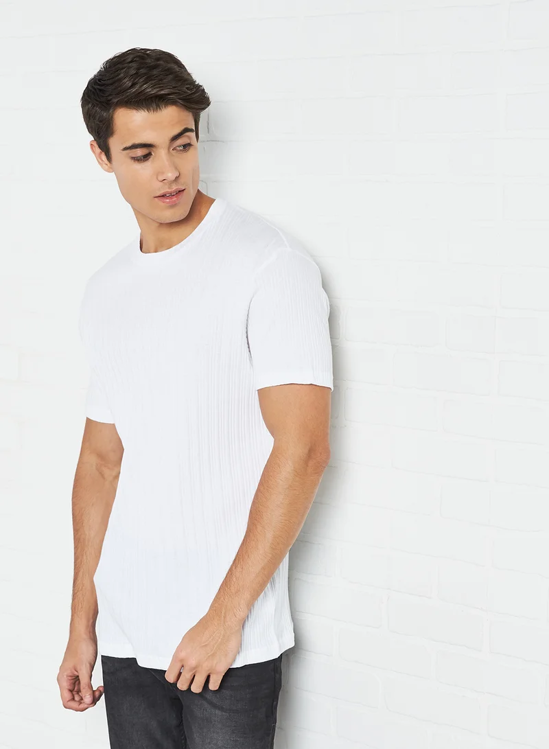 BRAVE SOUL Solid Ribbed T-Shirt