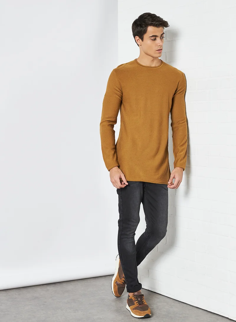 BRAVE SOUL Solid Sweater Dk Mustard/Multi Colour