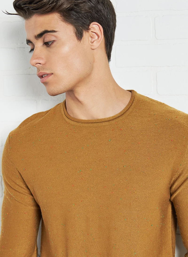 BRAVE SOUL Solid Sweater Dk Mustard/Multi Colour