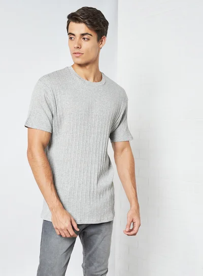BRAVE SOUL Solid Ribbed T-Shirt Grey Marl
