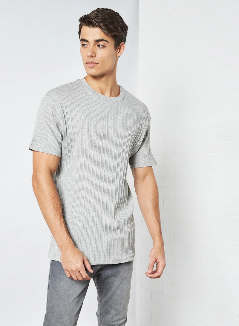 BRAVE SOUL Solid Ribbed T-Shirt