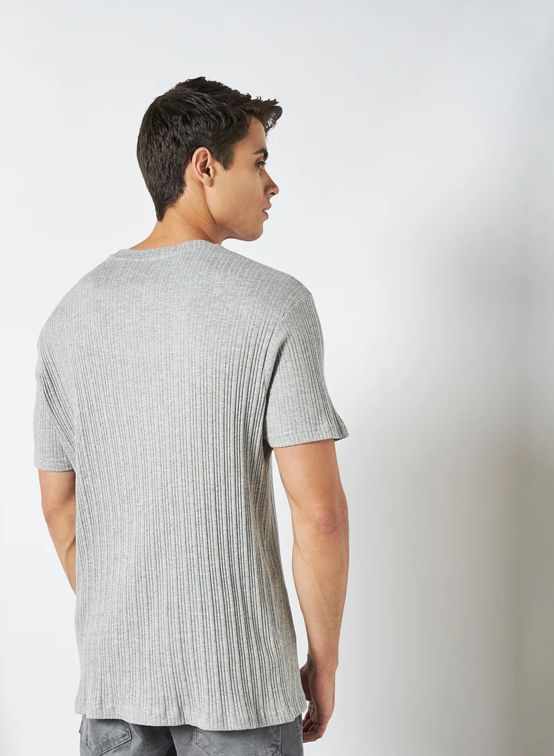 BRAVE SOUL Solid Ribbed T-Shirt