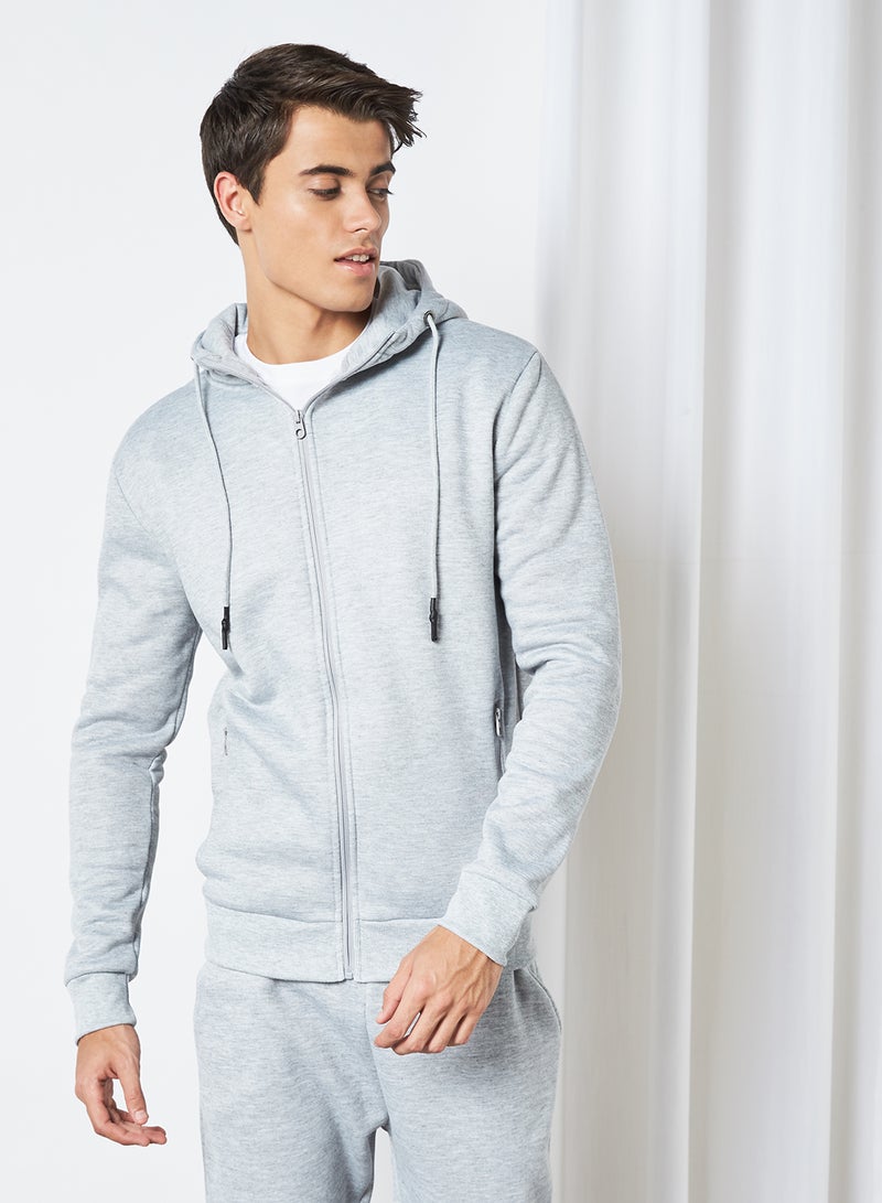 BRAVE SOUL Hooded Zip Through Jacket Light Grey  - Image 1