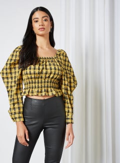 GHOSPELL Smocked Crop Top Yellow  - Image 1