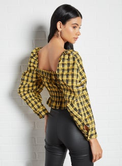 GHOSPELL Smocked Crop Top Yellow  - Image 2