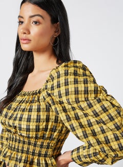 GHOSPELL Smocked Crop Top Yellow  - Image 4