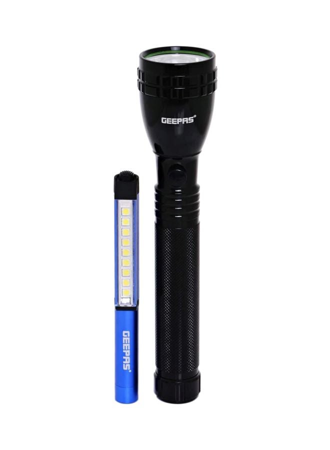GEEPAS 2-Piece Rechargeable LED Flashlight Black/Blue Flashlight 22 cm, Mini Flashlight 15.5cm - Image 1