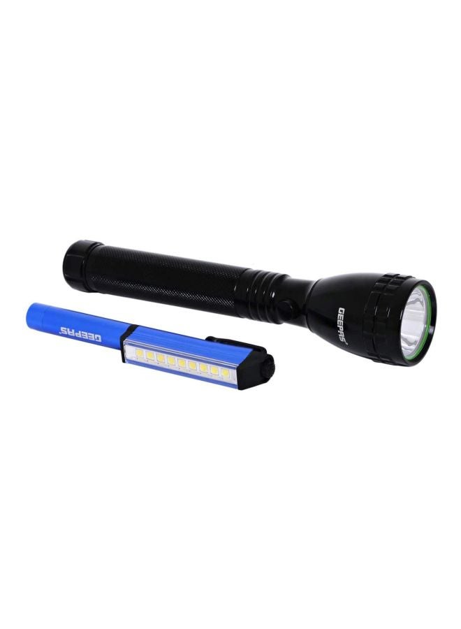 GEEPAS 2-Piece Rechargeable LED Flashlight Black/Blue Flashlight 22 cm, Mini Flashlight 15.5cm - Image 2
