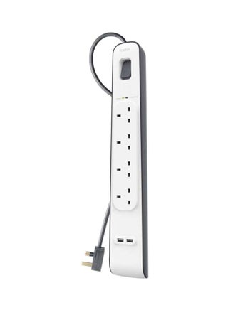 Belkin 4 Way/4 Plug Surge Protection Strip With 2 Meters Cord Length - Heavy Duty Electrical Extension Socket With 2 X 2.4 A Shared Usb Ports Black/White - v1607773470/N37634530A_1