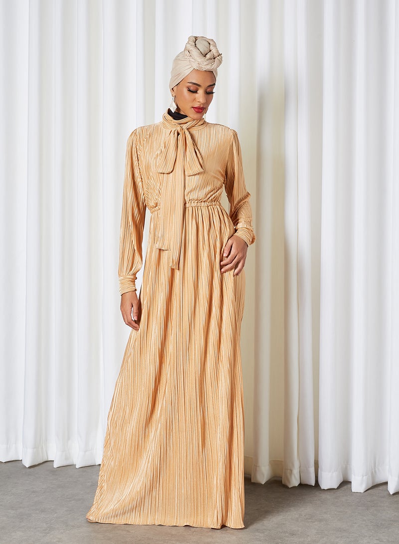 SIVVI for HANIYA Tie-Up Neck Pleated Dress Ecru  - Image 1