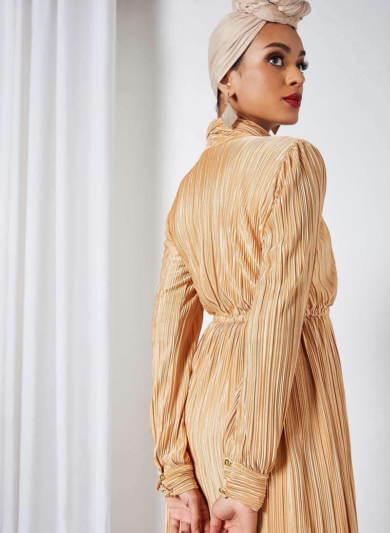 SIVVI for HANIYA Tie-Up Neck Pleated Dress Ecru  - Image 3