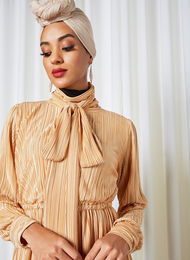 SIVVI for HANIYA Tie-Up Neck Pleated Dress Ecru  - Image 4