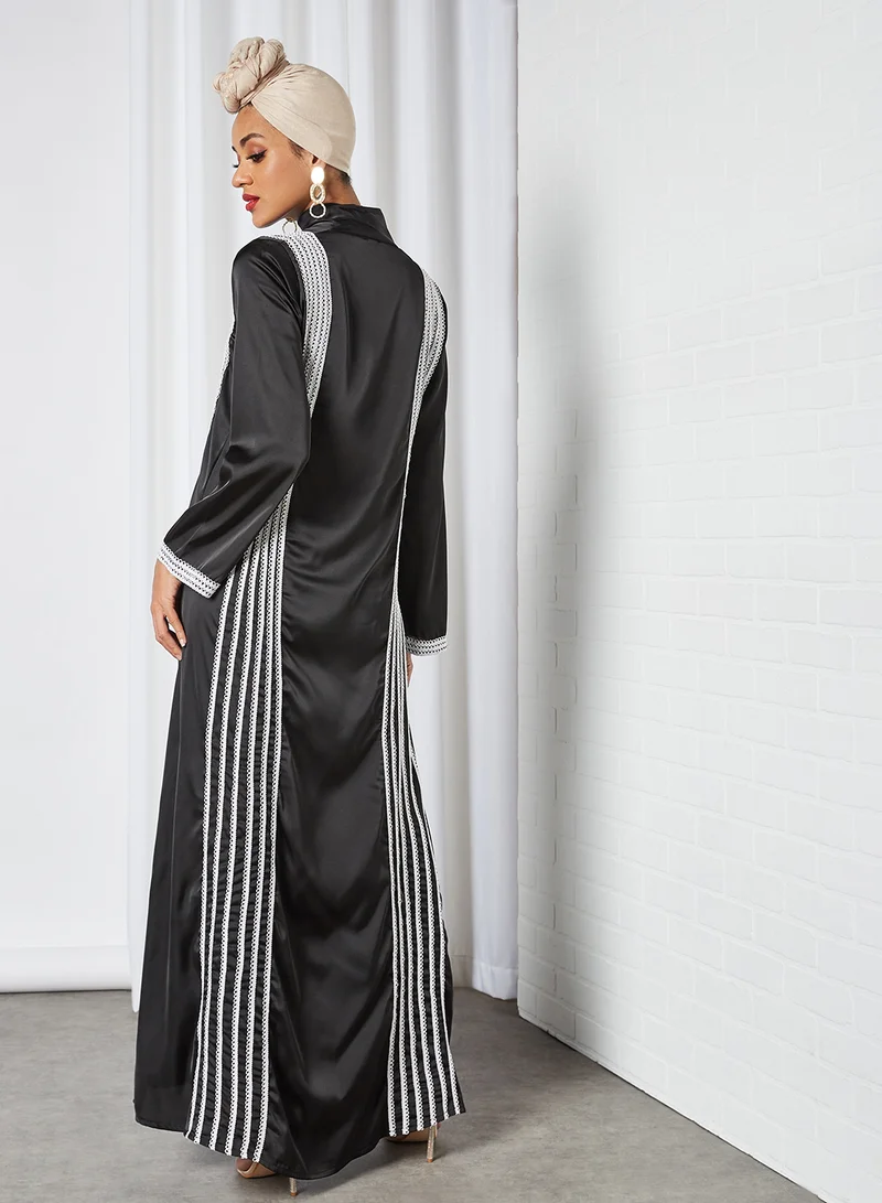 SIVVI for HANIYA Contrast Crochet Overlay Abaya