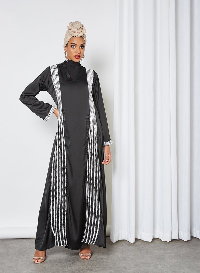 SIVVI for HANIYA Contrast Crochet Overlay Abaya Black  - Image 1