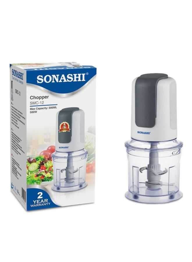 SONASHI - Kitchen Chopper - 500ML with Super Powerful Copper Motor | Double Blades Mincer with 2 speed Push Down Operation | Featured with Safety Lock System | Chopping, Dicing, Mincing Vegetables 500 W SMC-12 White/Grey - Image 1