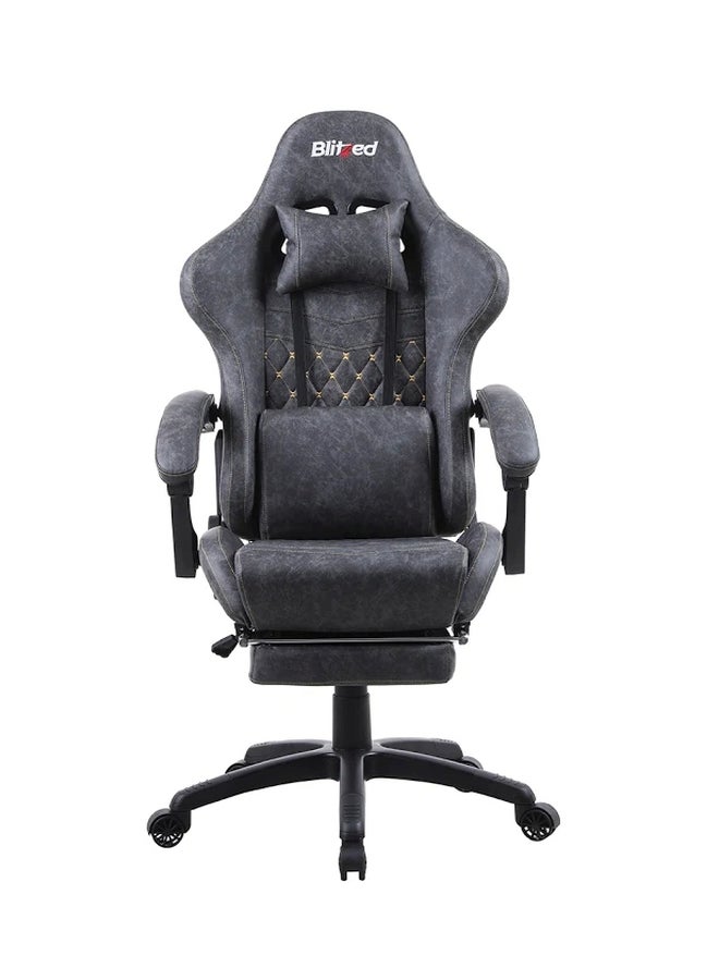 Blitzed Gaming Chair Racing Style With Retractable Footrest Grey - Image 1