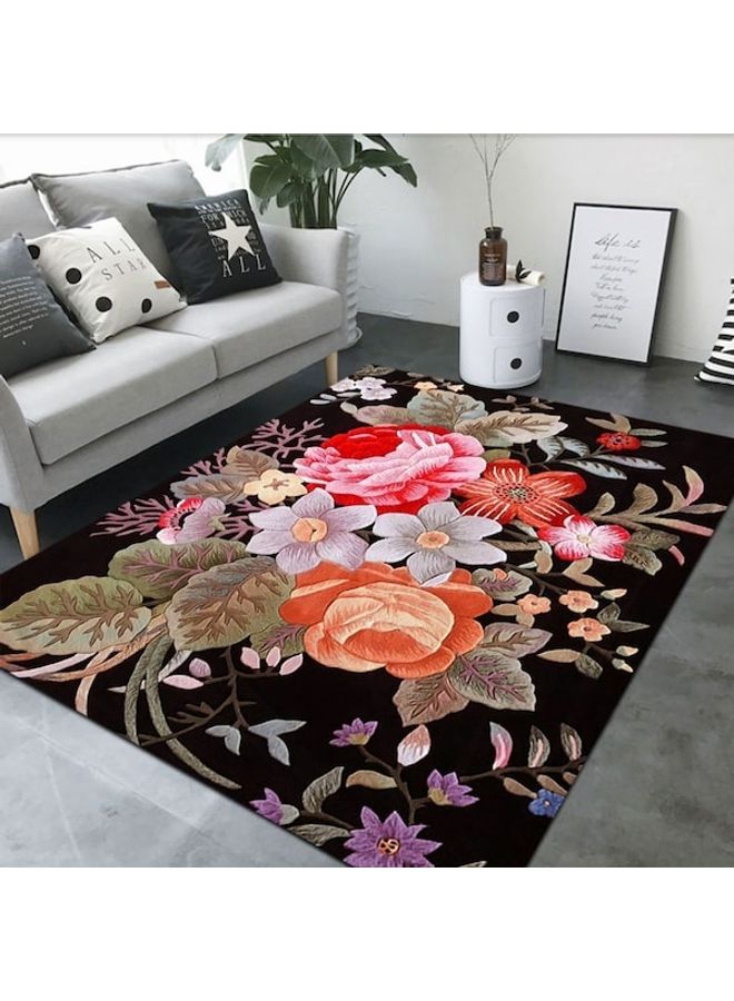 3D Flower Print Living Room Floor Mat Black 40x60cm - Image 5
