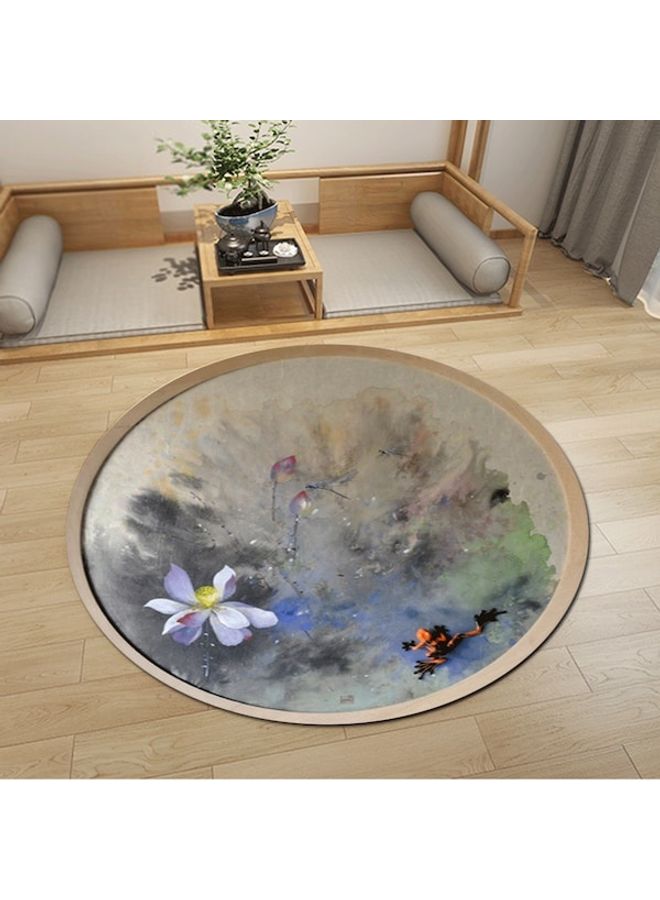 Rug Round Anti-Skidding Lotus Frog Print Simple Living Room Bedroom Floor Mat Multicolour Diameter 60cm  - Image 1