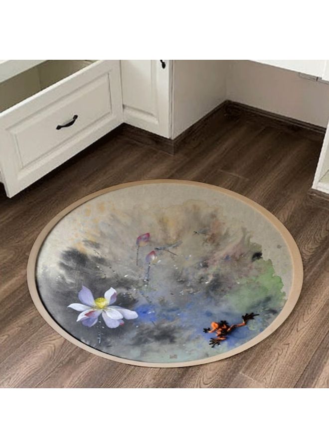 Rug Round Anti-Skidding Lotus Frog Print Simple Living Room Bedroom Floor Mat Multicolour Diameter 60cm  - Image 2