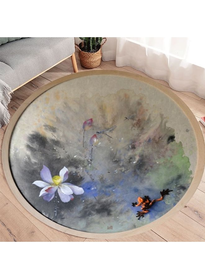 Rug Round Anti-Skidding Lotus Frog Print Simple Living Room Bedroom Floor Mat Multicolour Diameter 60cm  - Image 3