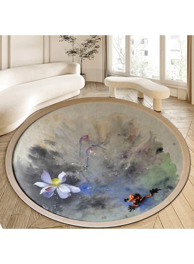 Rug Round Anti-Skidding Lotus Frog Print Simple Living Room Bedroom Floor Mat Multicolour Diameter 60cm  - Image 4