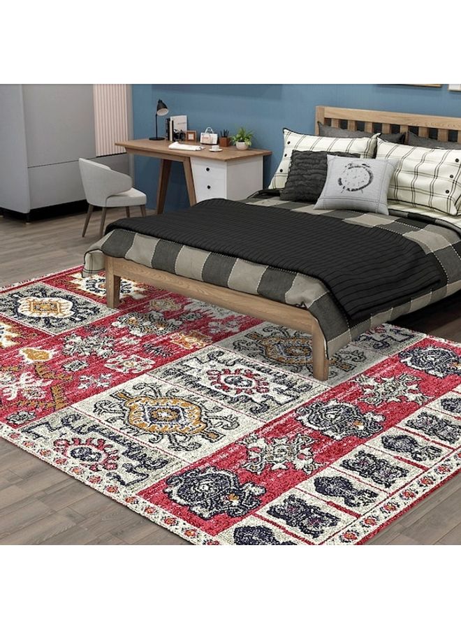 Vintage Bohemia Style Living Room Bedroom Anti-Slip Fashion Carpet, Synthetic Fibre, Rectangle Red 60*90(W*L)cm  - Image 5