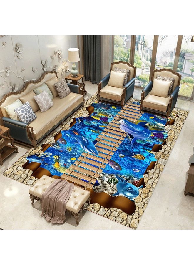 Home Rug 3D Sea World Print Creative Non-Slip Living Room Bedroom Floor Mat Blue 120*160(W*L)cmcm - Image 1