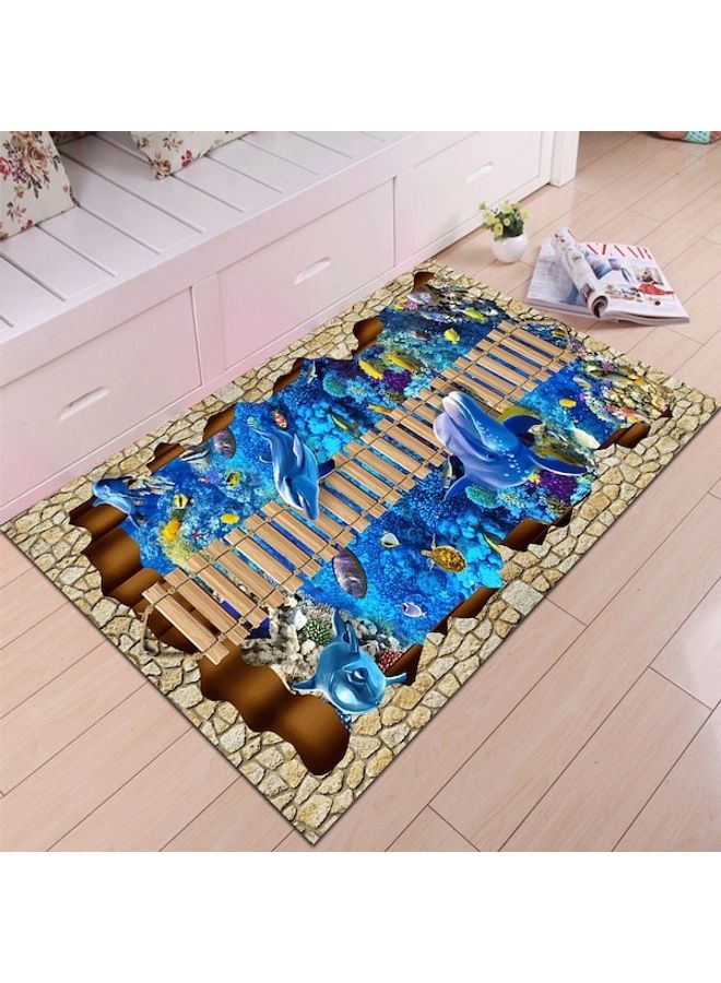 Home Rug 3D Sea World Print Creative Non-Slip Living Room Bedroom Floor Mat Blue 120*160(W*L)cmcm - Image 3