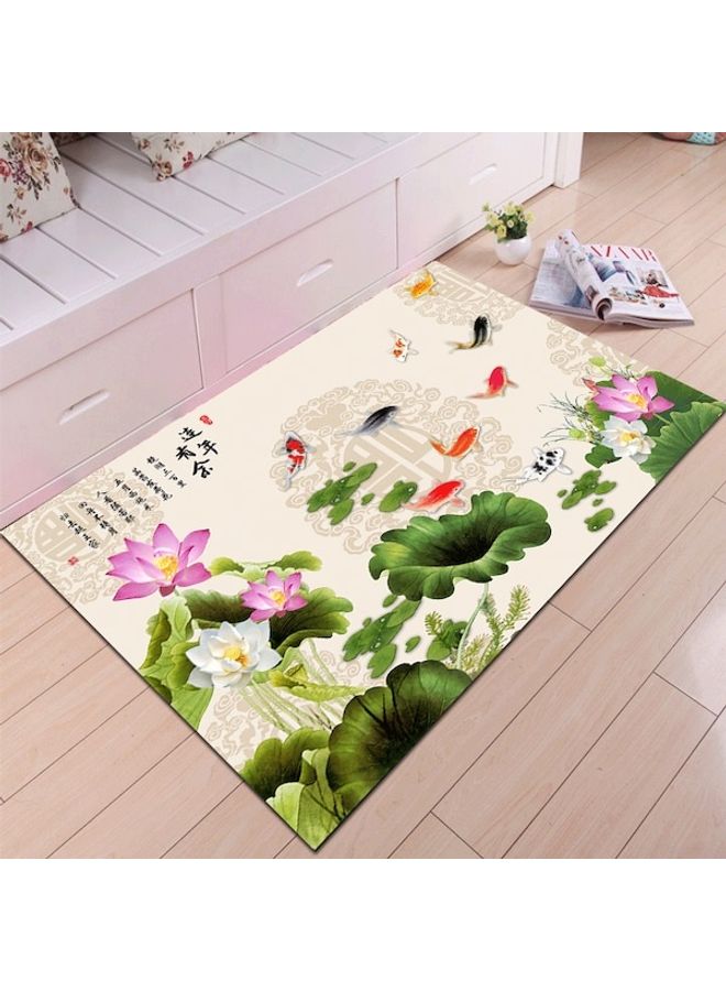 Home Rug Chinese Style Lotus Flower And Fish Non-Slip Living Room Bedroom Floor Mat Green 60*90(W*L)cmcm  - Image 3
