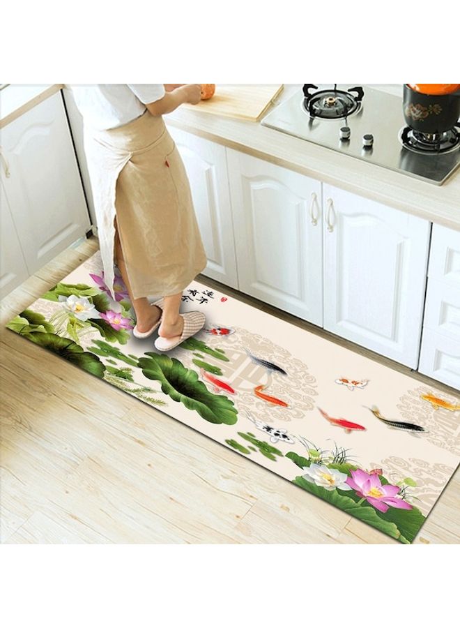 Home Rug Chinese Style Lotus Flower And Fish Non-Slip Living Room Bedroom Floor Mat Green 60*90(W*L)cmcm  - Image 4