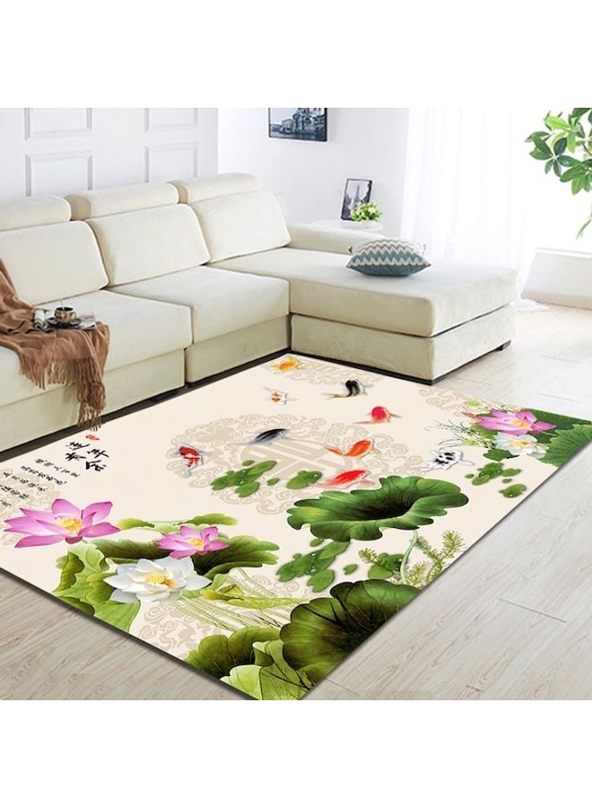 Home Rug Chinese Style Lotus Flower And Fish Non-Slip Living Room Bedroom Floor Mat Green 60*90(W*L)cmcm  - Image 5