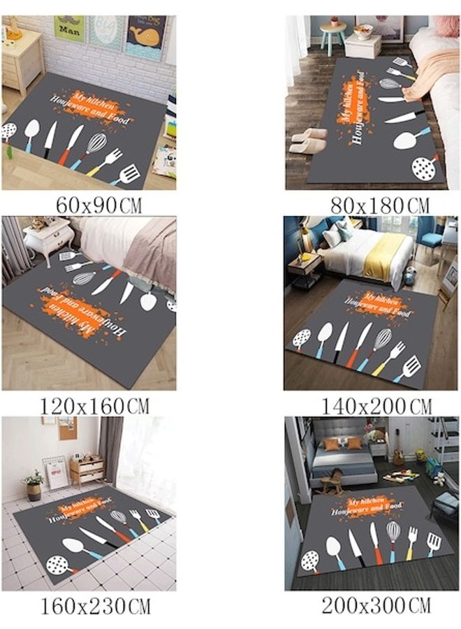 Rug Simple Modern Style Cooking Utensils Pattern Anti-Slip Floor Mat Multicolour 60x90(WxL)cm  - Image 2