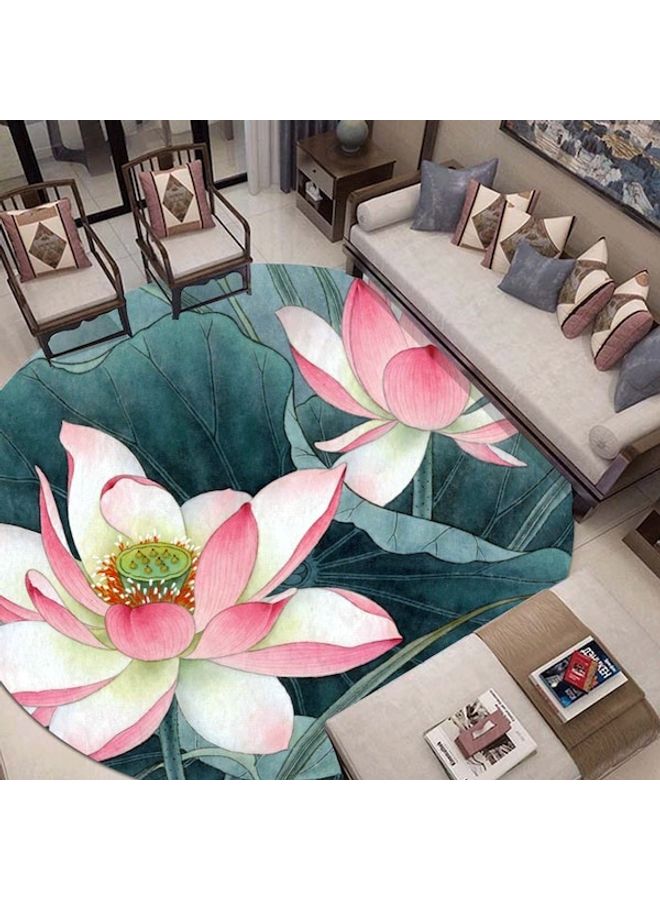 1-Piece Round Anti-Skidding Lotus Print Simple Mat Multicolour 40cm  - Image 2