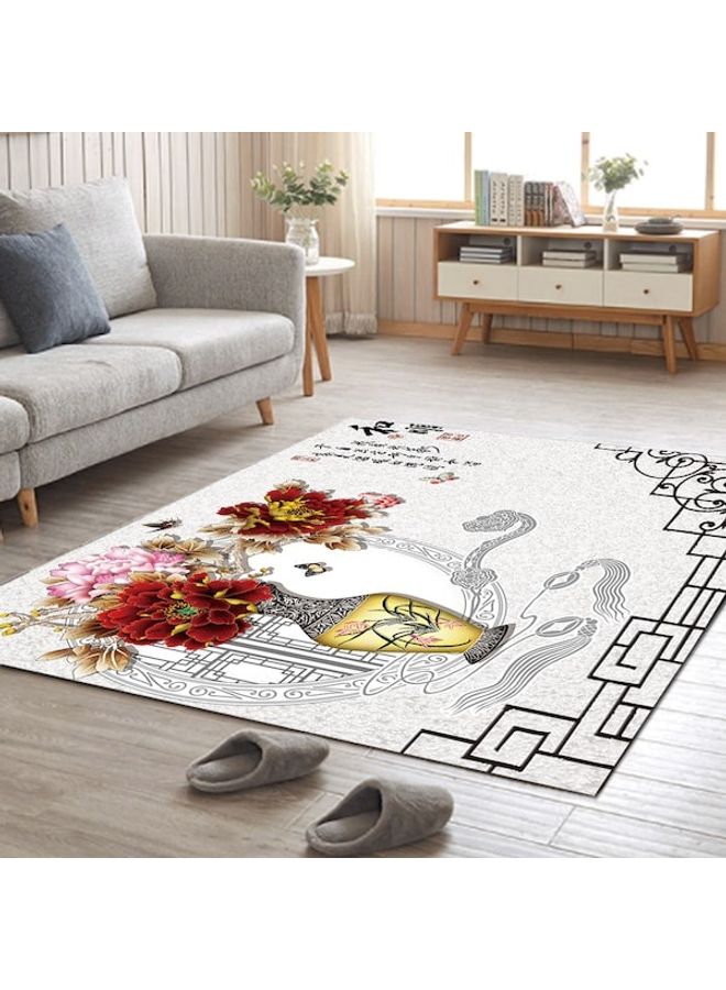 Home Rug Chinese Style Flower Vase Print Non-Slip Living Room Bedroom Floor Mat multicolour 60*90(W*L)cmcm  - Image 2