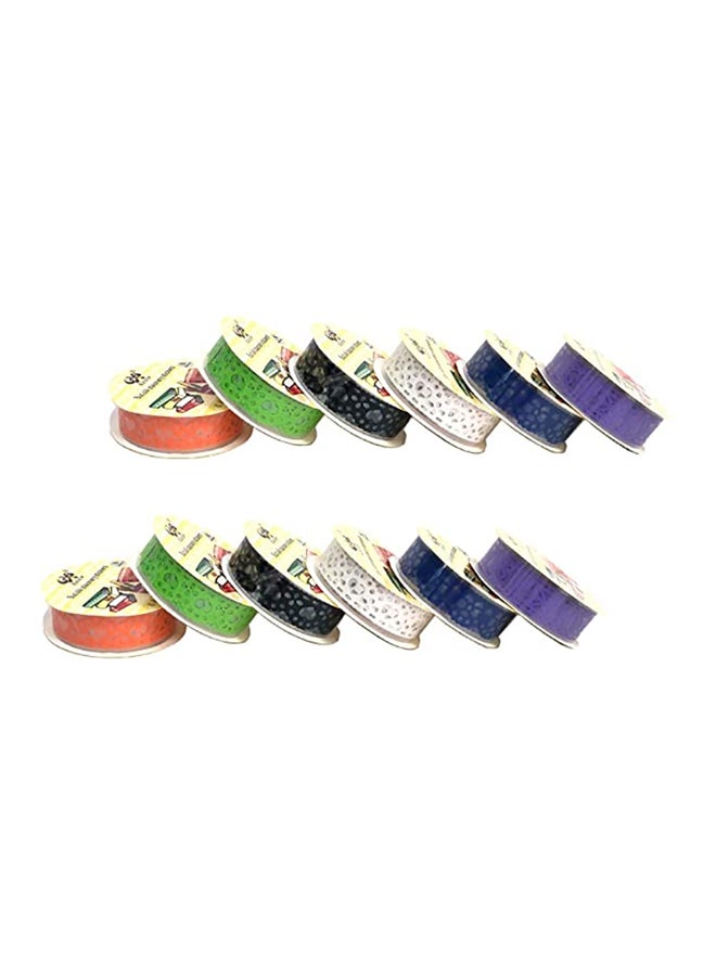 Pack Of 12 Pcs Stationery Sticker Tapes Multicolour