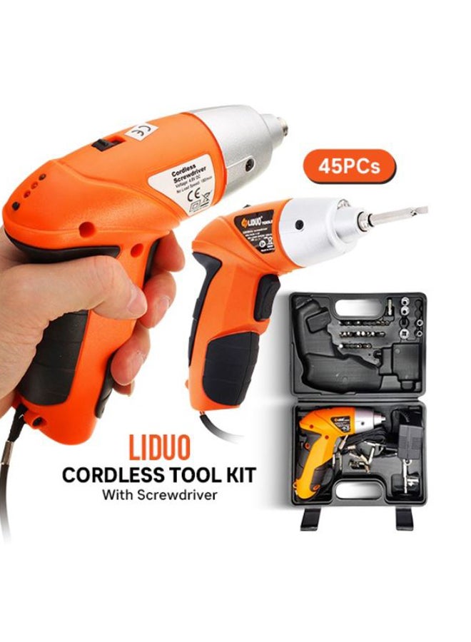 Generic 45-Piece Liduo Cordless Tool Kit With Screwdriver Black/Orange  - Image 4