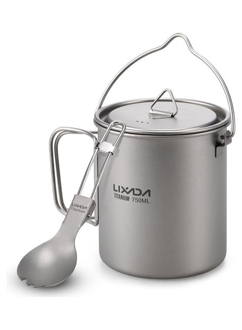 Lixada 750ml Titanium Hanging Cup And Titanium Spork Set 13.2 x 11 x 11cm