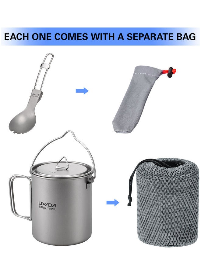 Generic - Lixada 750ml Titanium Hanging Cup And Titanium Spork Set 13.2 x 11 x 11cm - Image 1
