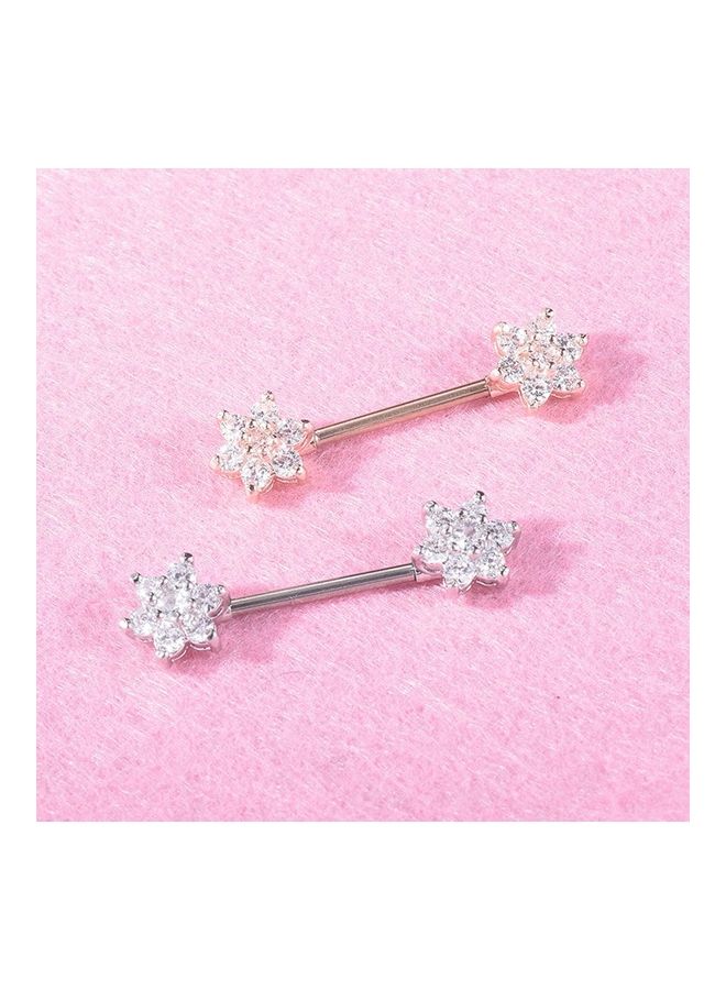 Flower Design Zircon Dangle Nipple Piercing Shields Bars - Image 3